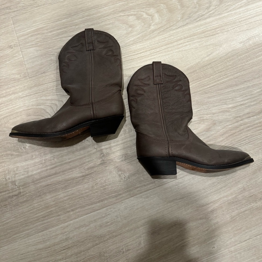 Brown leather cowboy boots